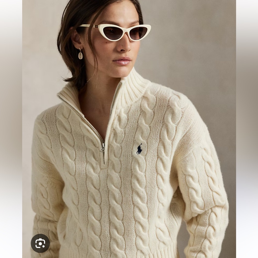 Polo Ralph Lauren Cable Knit Half-Zip Sweater - Cream